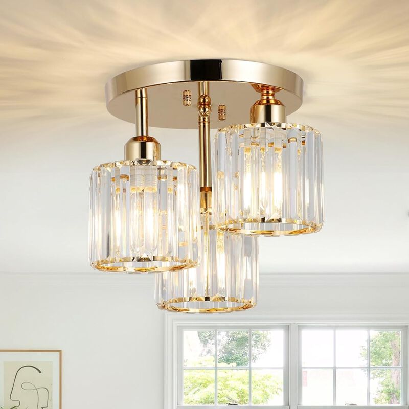 ELEMENT ACE Semi Flush Mount 3-Light Ceiling Light Fixture, Crystal Close to Ceiling Lighting with Open Design, Ideal for Low Ceilings, Kitchens, Hallways, Bedrooms, Bathrooms and Living Rooms image number 1