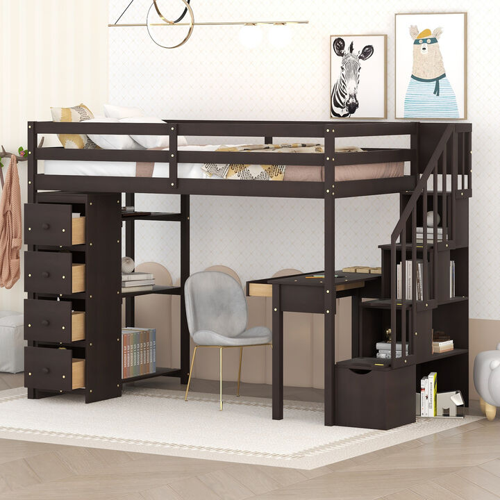 Merax Twin-Size Loft Bed with Storage & Desk