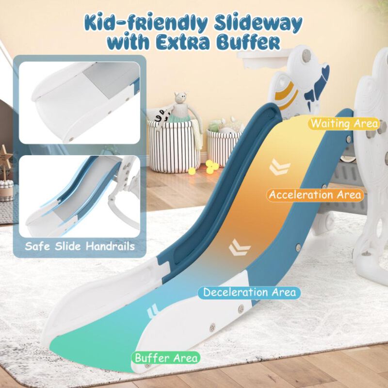 Hivvago 4-in-1 Kids Slide and Swing Set with Basketball Hoop