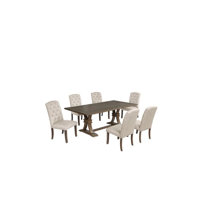 Best Quality Furniture 7 Piece Traditional Dining Set With Beige Side Chairs