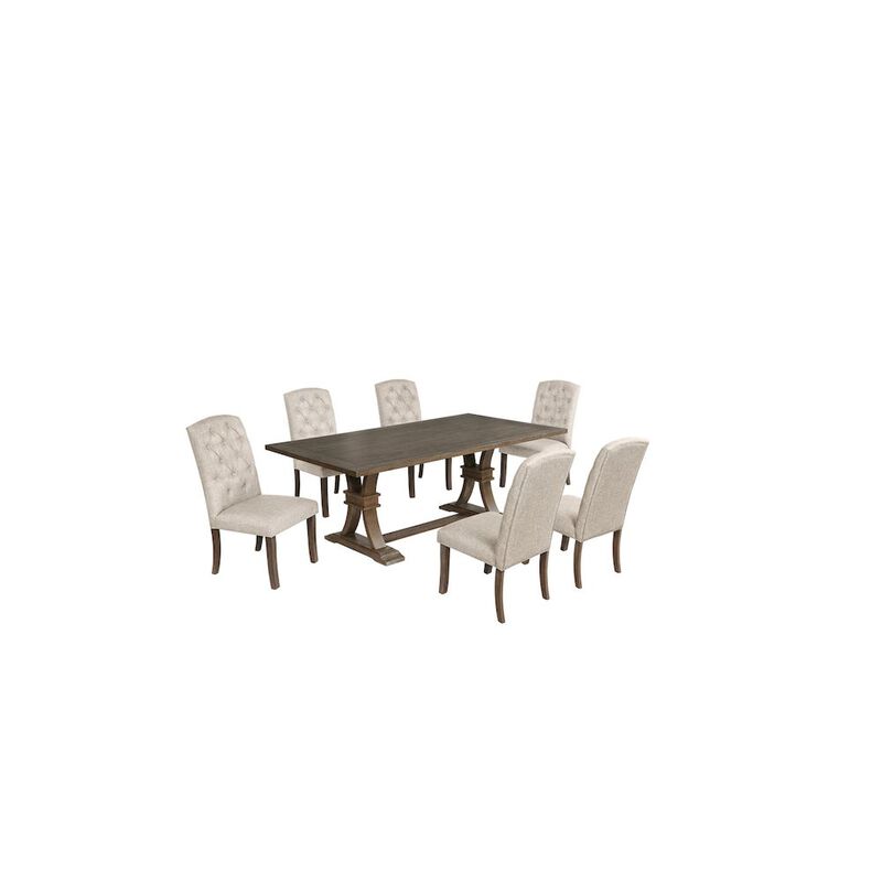 Best Quality Furniture 7 Piece Traditional Dining Set With Beige Side Chairs