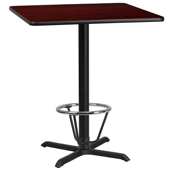Flash Furniture Stiles 36'' Square Mahogany Laminate Table Top with 30'' x 30'' Bar Height Table Base and Foot Ring