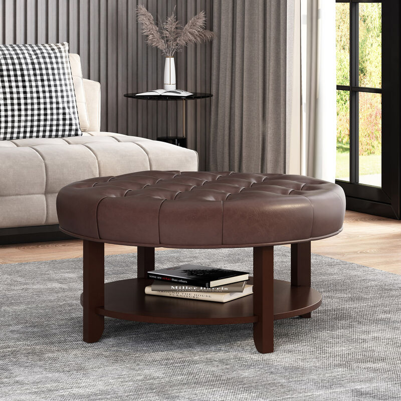 Merax PU Leather Round Ottoman for Living Room