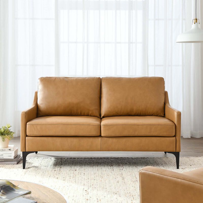 Corland Leather Loveseat Brown image number 1