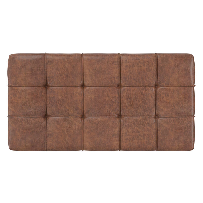 Sienna 33 inch Wide Transitional Rectangle Storage Ottoman Bench in Distressed Saddle Brown Vegan Faux Leather, Assembled image number 5