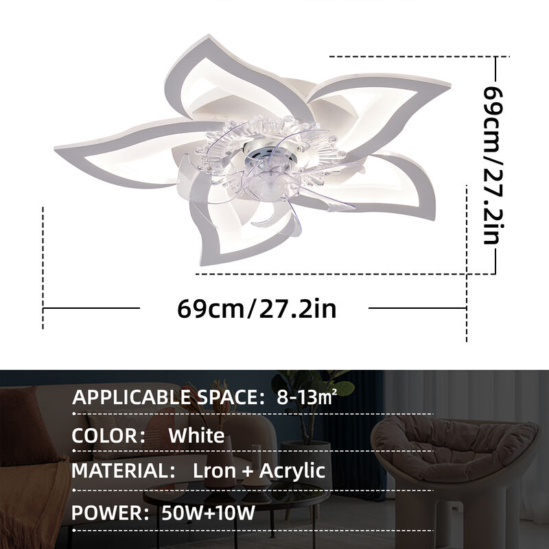 27In Ceiling Fan With Lights Remote Contro Dimmable Led, 6 Gear Wind Speed Fan Light image number 3