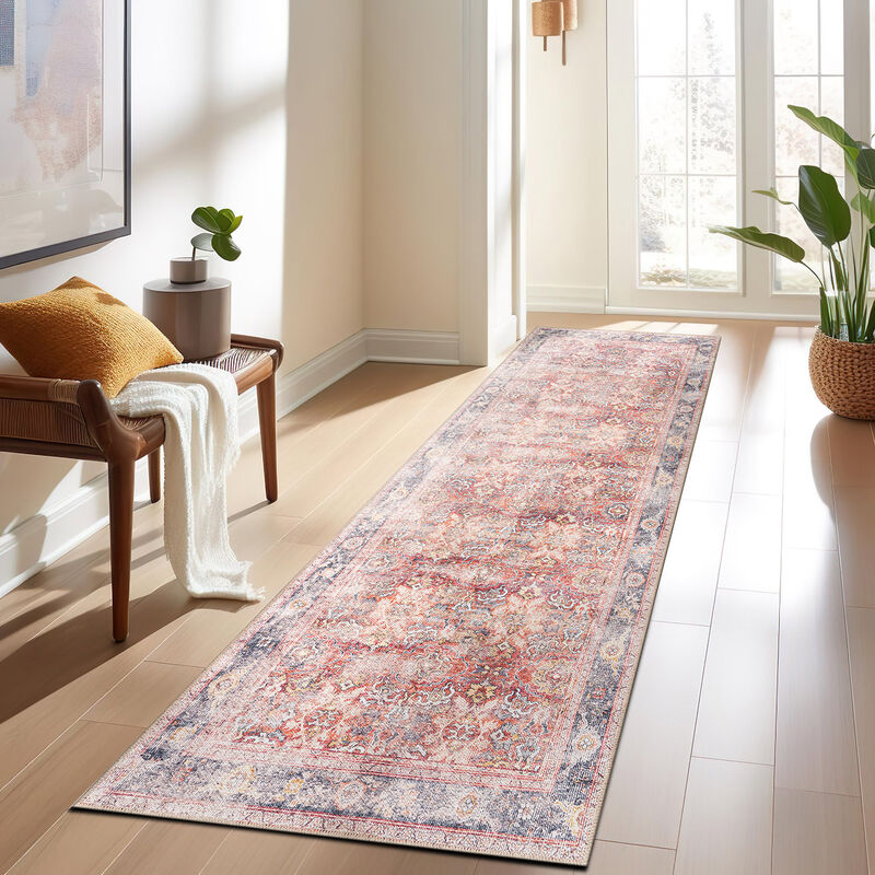 World Rug Gallery Vintage Bordered Machine Washable Non Slip Area Rug:  Flat Pile,  Stain & Water Resistant image number 6