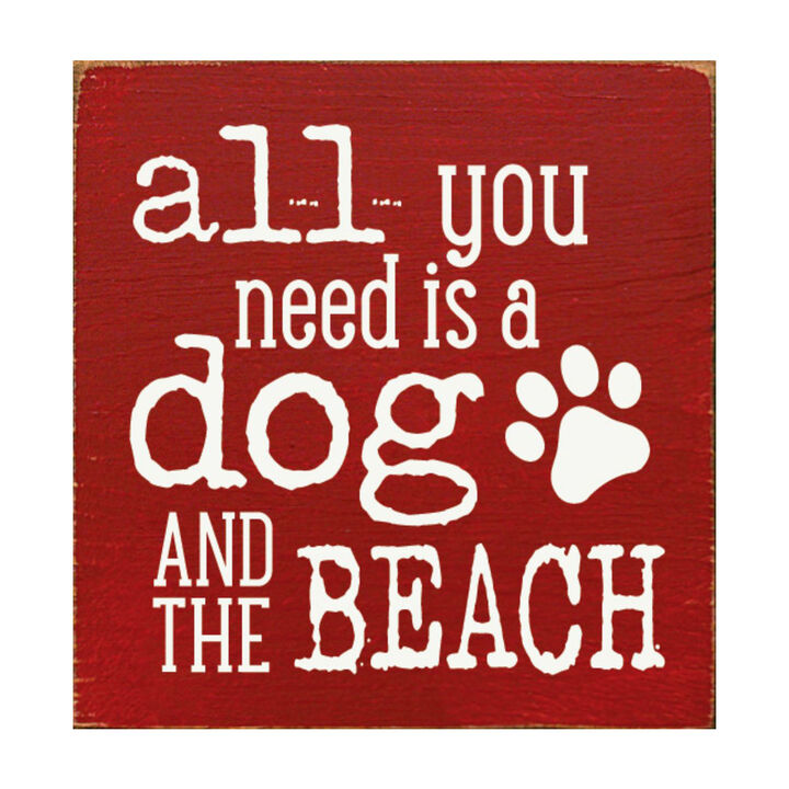 Wooden Dog Lover Beach Sign for Coastal Wall and Shelf Home Decor