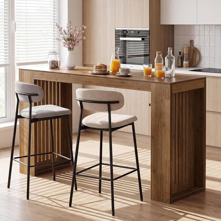 63 Inch Long Brown Counter Height Bar Table for Home Bar and Dining Room