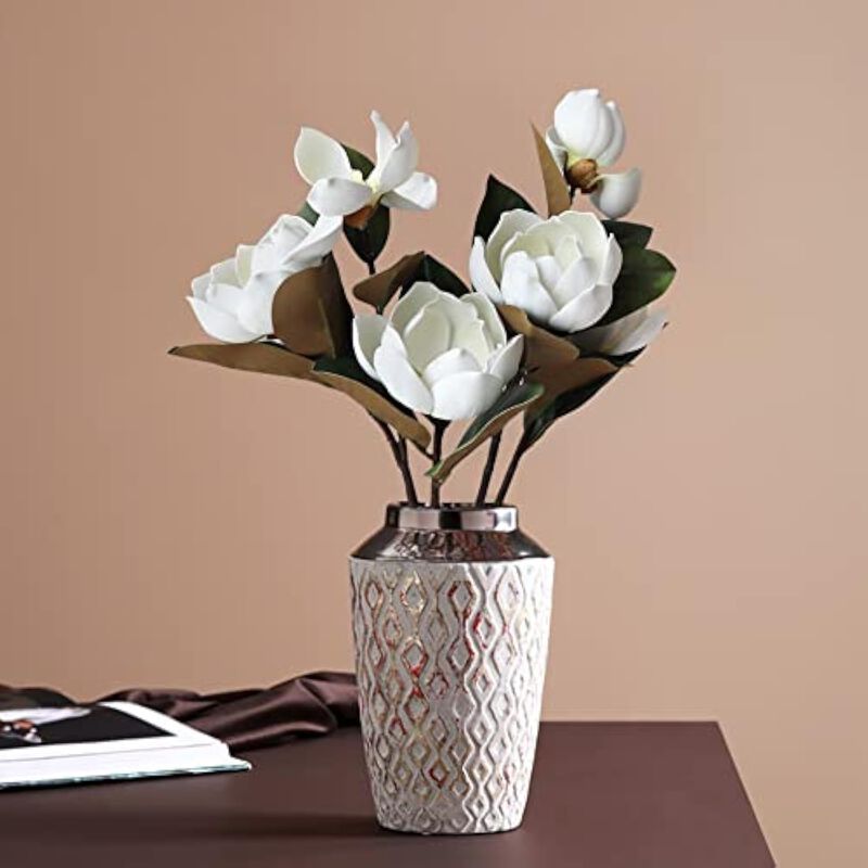 White Artificial Magnolia Flower Heads Long Stem Vase Filler image number 3
