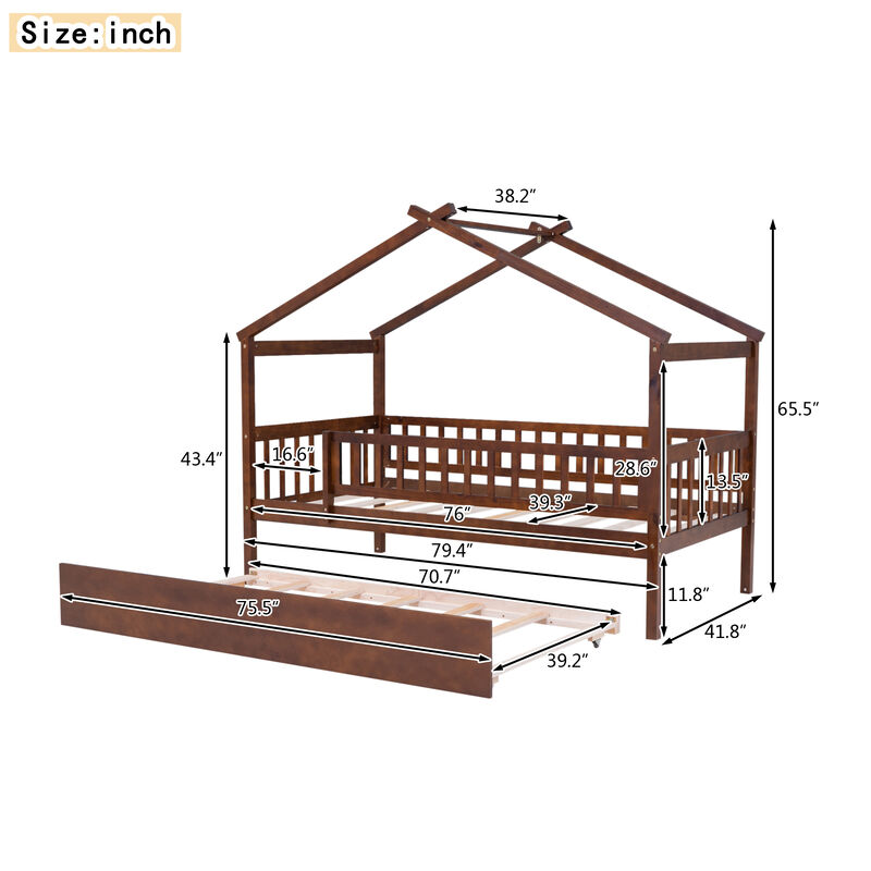 Merax Twin Size Wooden House Bed with Twin Size Trundle