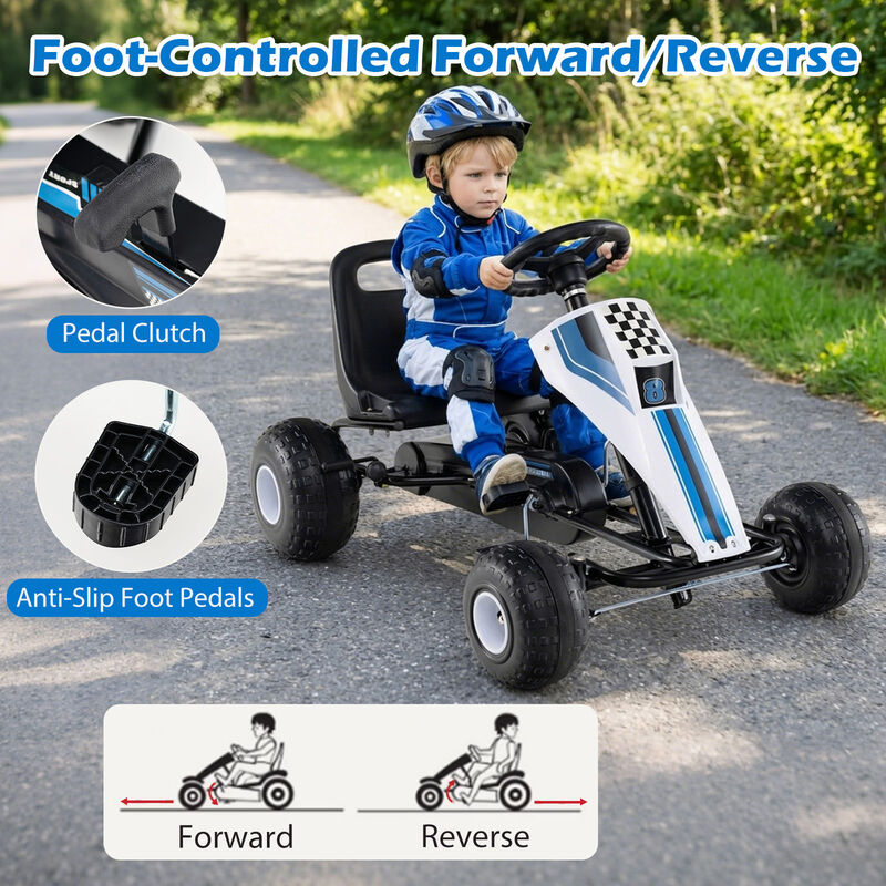 Kids 4 Wheel Pedal Go Kart with Steering Wheel and Safe Handbrake for Backyard image number 7