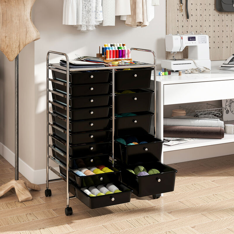 Rolling Storage Trolley with 15 Drawers and Chrome Metal Frame image number 4