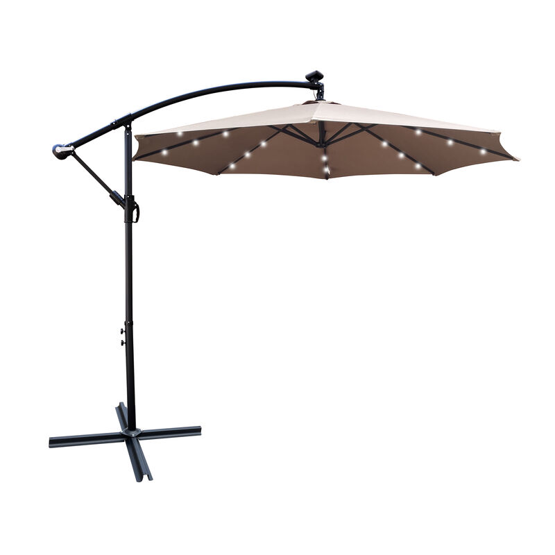 Streamdale 10ft LED Solar Patio Umbrella with Crank and Cross Base