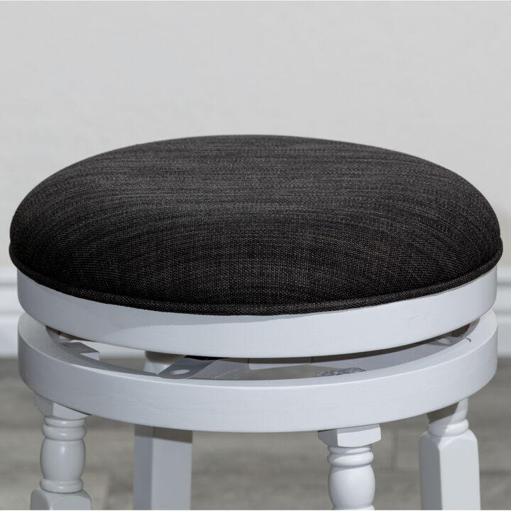 24" Counter Stool, White Finish, Charcoal Fabric Seat