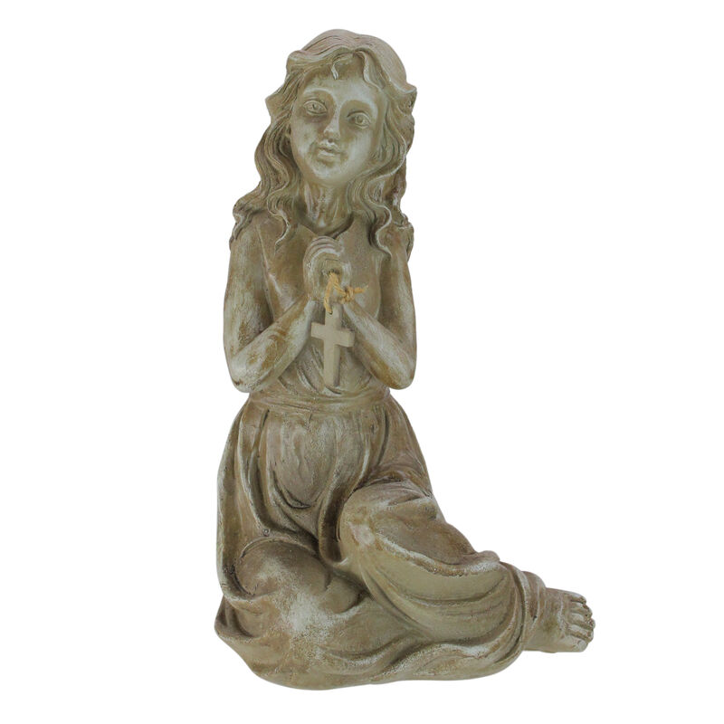 Northlight 14.5" Inspirational Sitting Angel with Cross Outdoor Garden Statue - Brown