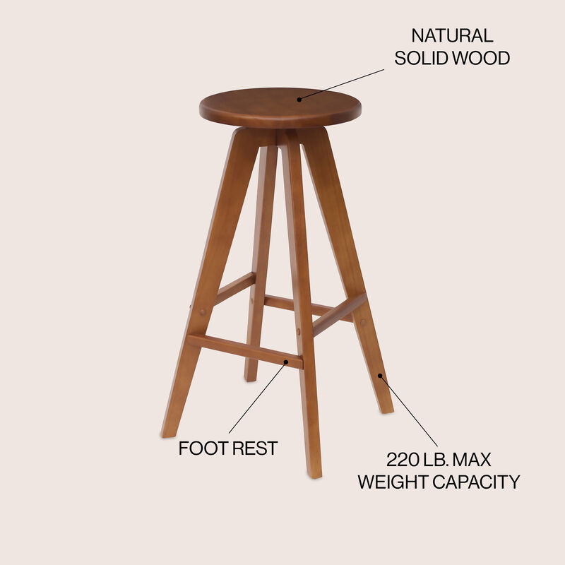 Ceren MidCentury Industrial Round Solid Wood Backless Stool