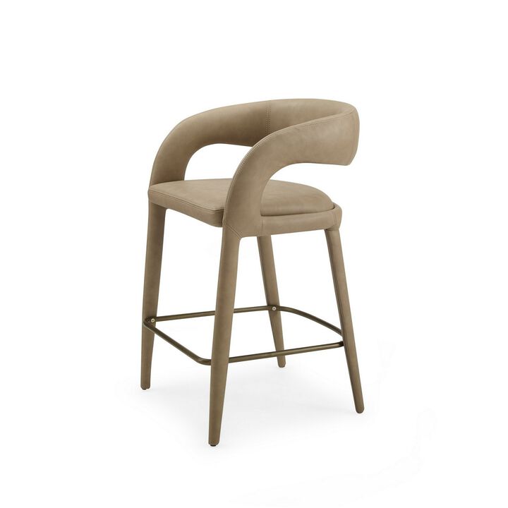 Cid Taya 26 Inch Counter Stool Chair, Tapered Legs, Tan Faux Leather - Benzara