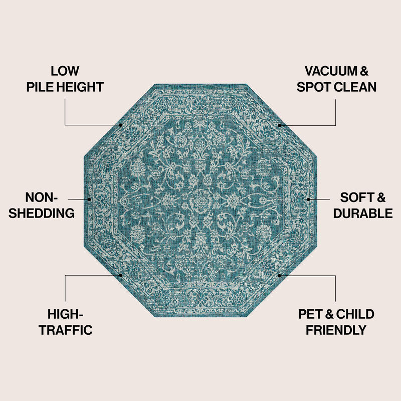 Tela Bohemian Textured Weave Floral Octagon Indoor/Outdoor Area Rug