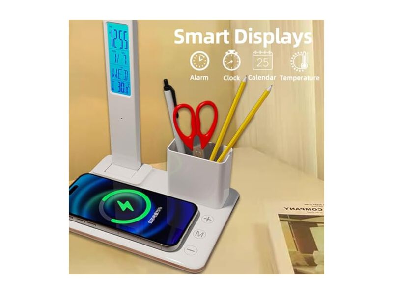 Touch Control Wireless 3 Color Desk Lamp For Office White image number 2