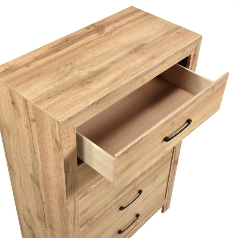 Eby Tall Dresser Chest, 5 Drawers, Black Nickel Handles, Natural Brown image number 6