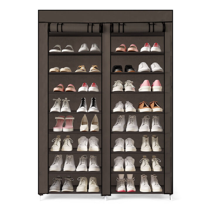 10-Tier Non-Woven Shoe Cabinet &ndash; Double Row Storage Rack with Sturdy Iron Pipes and Plastic Parts