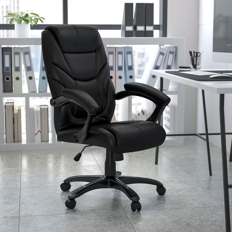 Greer High Back Black LeatherSoft Executive Swivel Ergonomic Office Chair with Arms image number 1