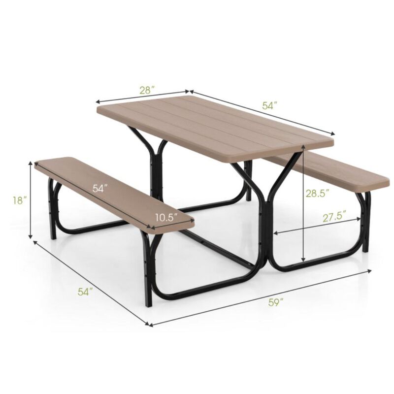 Hivvago HDPE Outdoor Picnic Table Bench Set with Metal Base