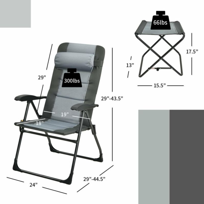 Hivvago Set of 2 Patiojoy Patio Folding Dining Chair with Ottoman Set Recliner Adjustable-Gray