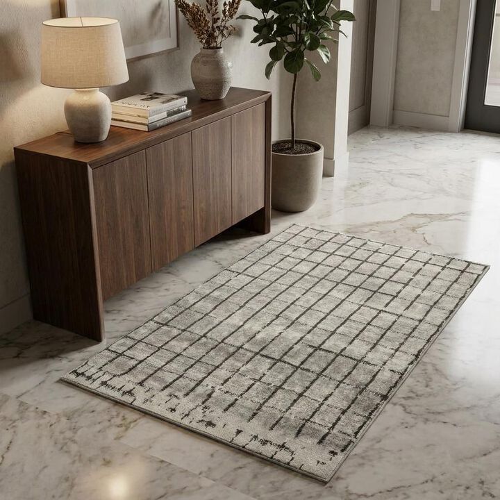 HomeRoots Abstract Power Loom Distressed Non Skid Area Rug