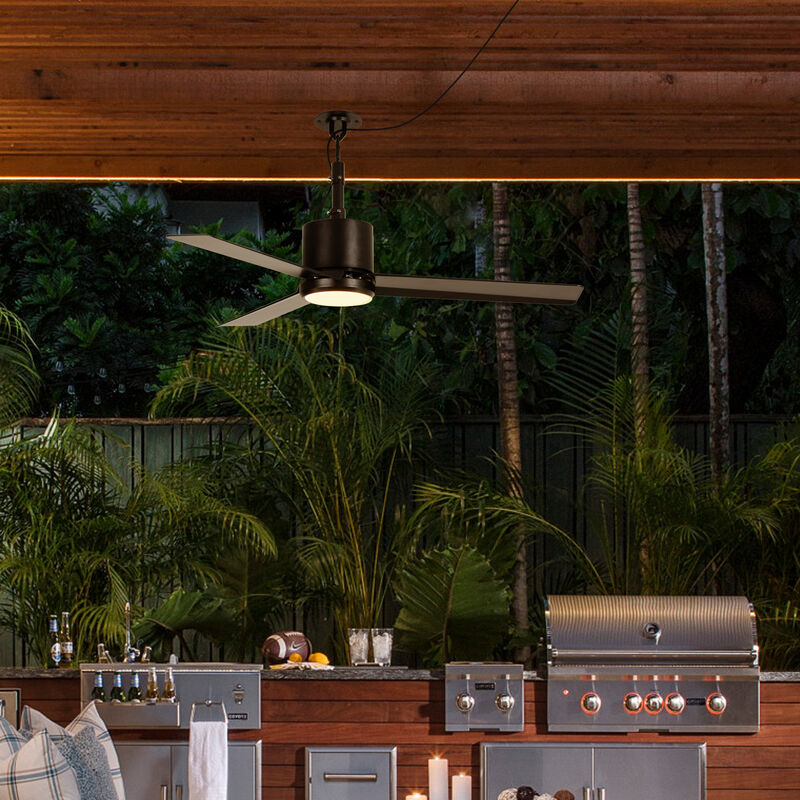 42" Modern Black Waterproof Wet Outdoor Gazebo Hook Ceiling Fan with Light and Plug in
