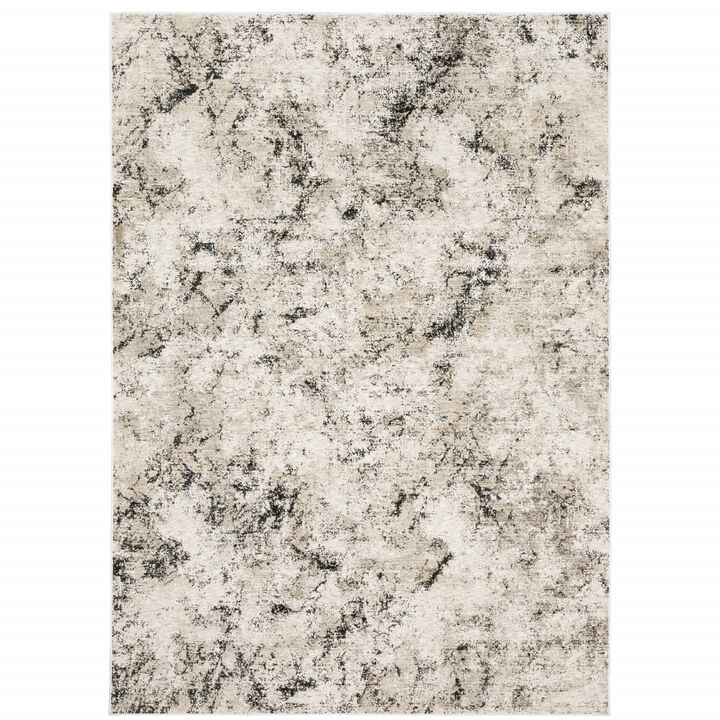 3 X 5 Ivory grey Black Beige And Tan Abstract Power Loom Stain Resistant Area Rug