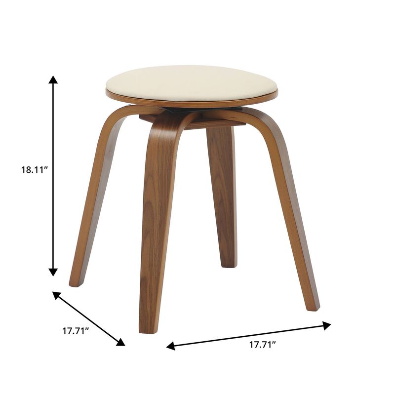 LeisureMod Dining Stool, Upholstered in Leather with Poplar Frame in Stained Finish with Swivel, 18-inch Sitting Stool for Modern Home, Kitchen & Dining Room, Pelya Collection