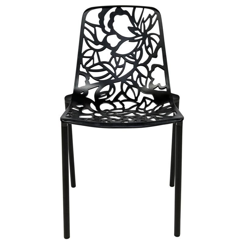 LeisureMod Aluminum Stackable Dining Chair with Floral Cutout Design, Patio Side Chair for Indoor and Outdoor Use, Set of 4 image number 2