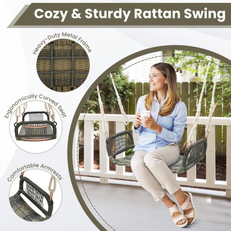 Hivvago Wicker Porch Swing Seat with Cozy Armrests