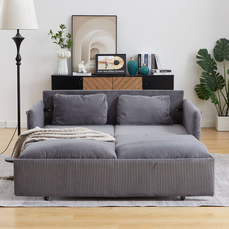 Merax Sleeper Sofa Bed 3-in-1 Adjustable Sleeper with Pullout Bed 2 Pillows and Side Pockets Soft Corduroy Convertible Sleeper Sofa Bed for Living Room image number 4