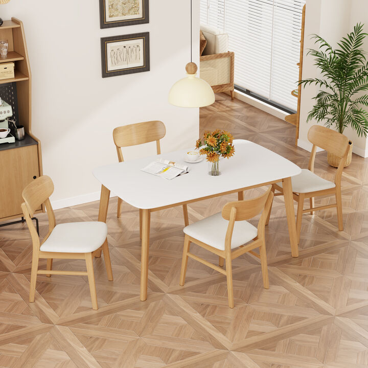 Merax 5-Piece Mid-Century Modern Dining Set - Solid Rubberwood Frame with Upholstered Chairs