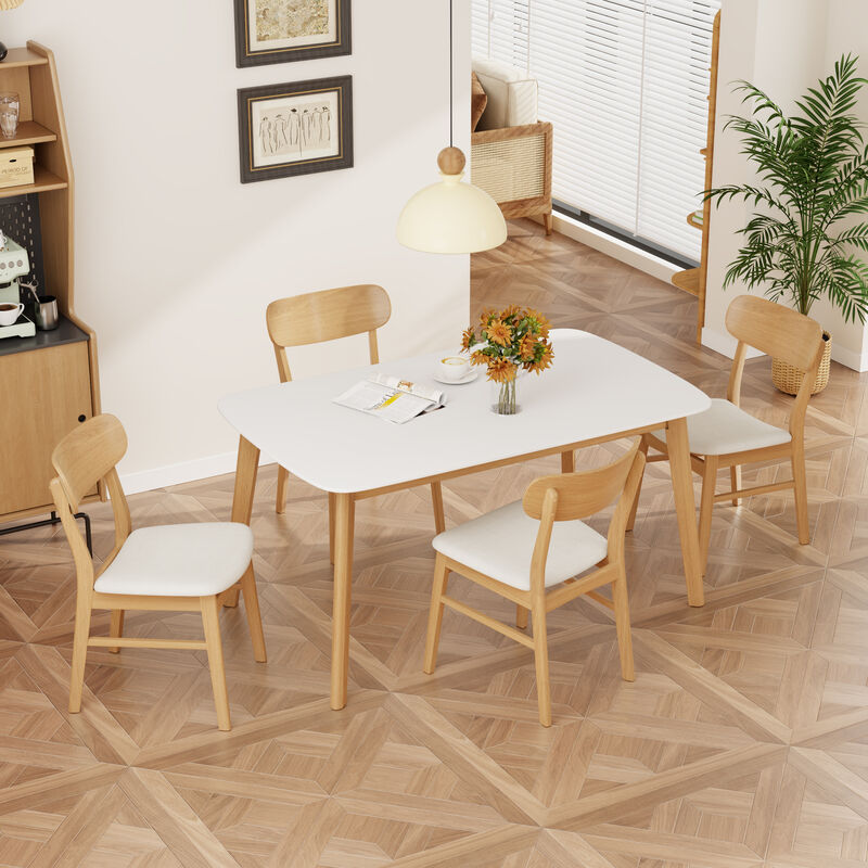 Merax 5-Piece Mid-Century Modern Dining Set - Solid Rubberwood Frame with Upholstered Chairs image number 1