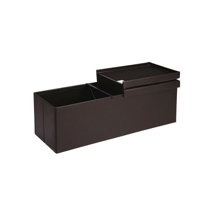 43" L Folding Storage Ottoman Bench with Flipping Lid - Faux Leather Storage Chest with Iron Frame Support