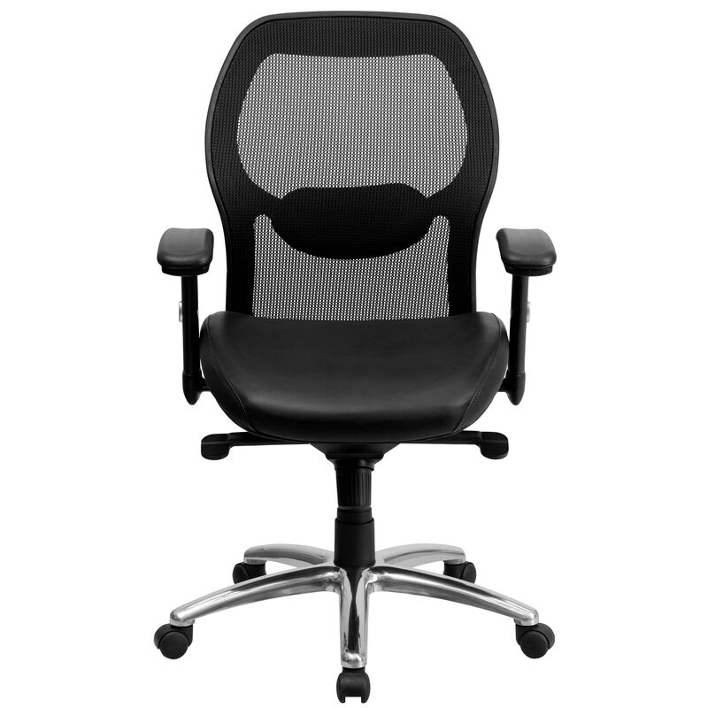 Albert Mid-Back Black Super Mesh Executive Swivel Office Chair with LeatherSoft Seat, Knee Tilt Control and Adjustable Lumbar & Arms image number 5