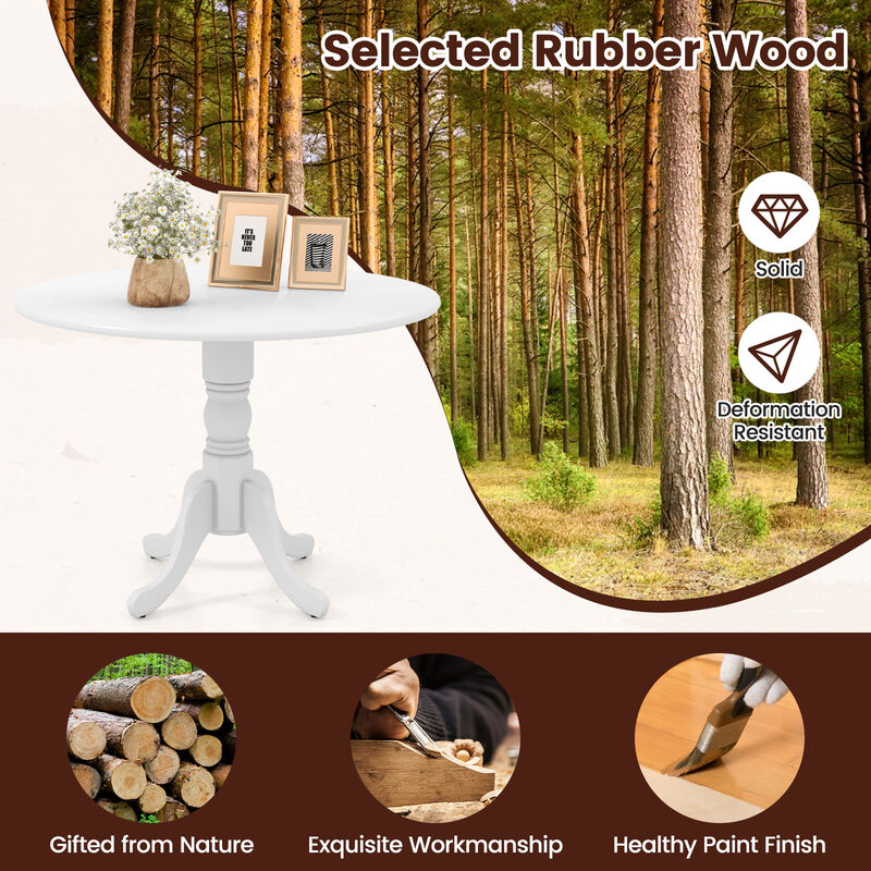 Wooden Dining Table with Round Tabletop and Curved Trestle Legs.