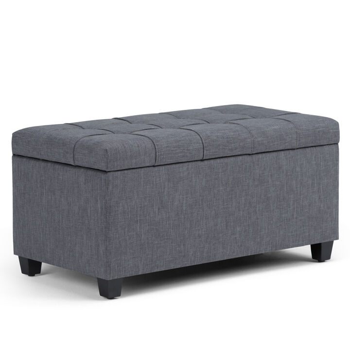Sienna 33 inch Wide Transitional Rectangle Storage Ottoman Bench in Slate Grey Linen Look Fabric, Assembled