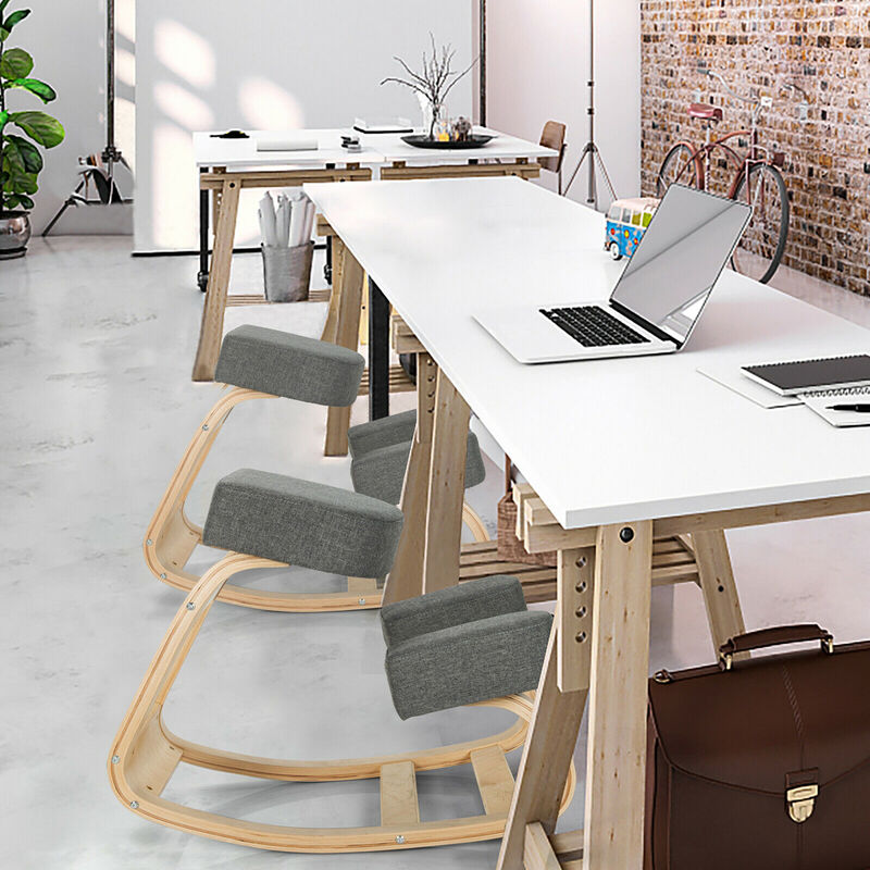 Costway Ergonomic Kneeling Chair Rocking Stool Upright Posture Office Furniture Grey