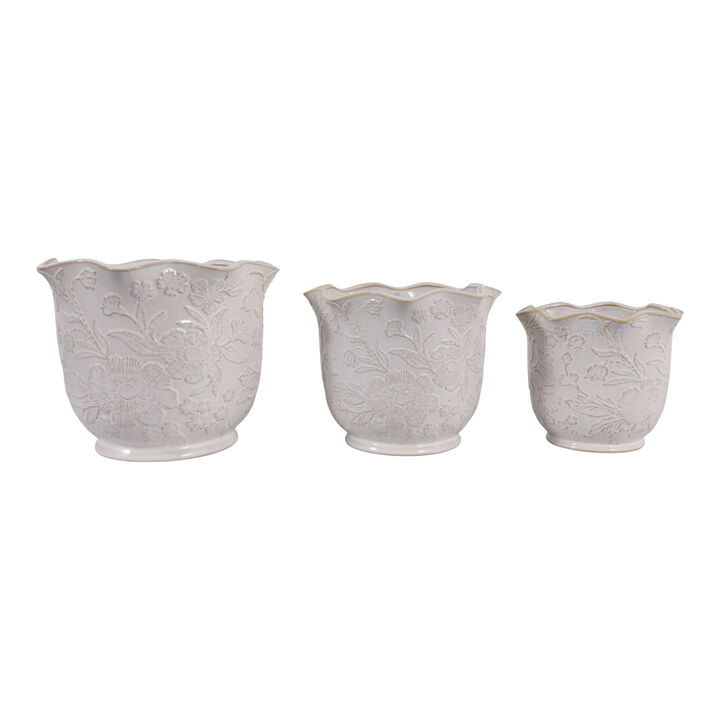 S/3 Floral Ruffle Planters