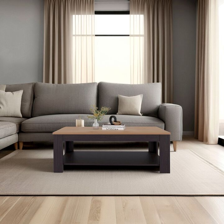 Fm Furniture Rectangular Coffee Table with Lower Shelf, Wenge and Natural Oak