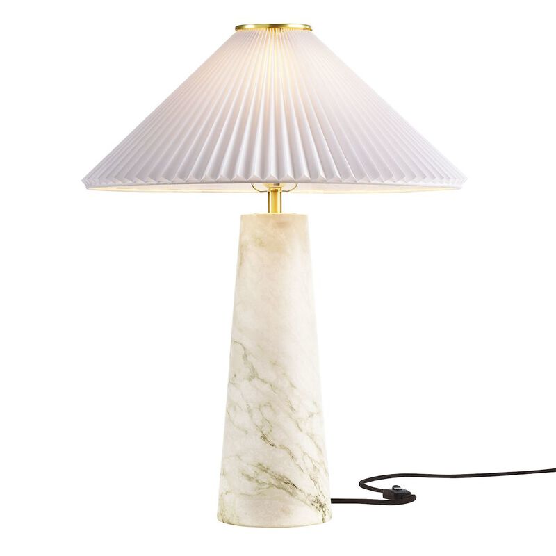 Modway Nera Table Lamp with Marble Pattern in White &ndash; Modern Accent Lamp with Pleated Fabric Shade and Matte Brushed Metal Plate &ndash; Ambient Lighting for Living Room, Bedroom, Entryway image number 4