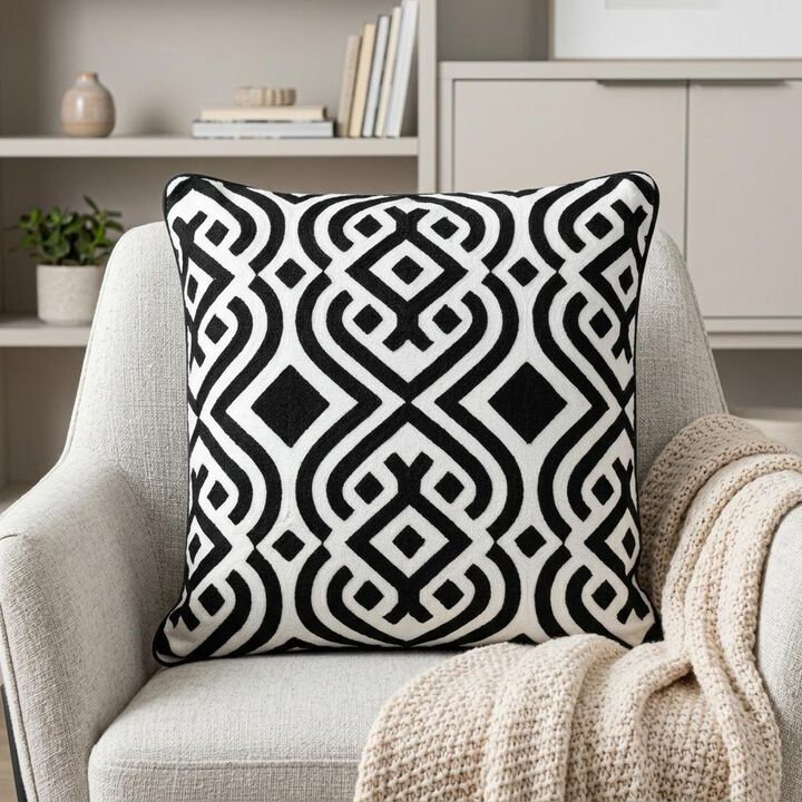 HomeRoots 20" Black and White Geometric Cotton Throw Pillow