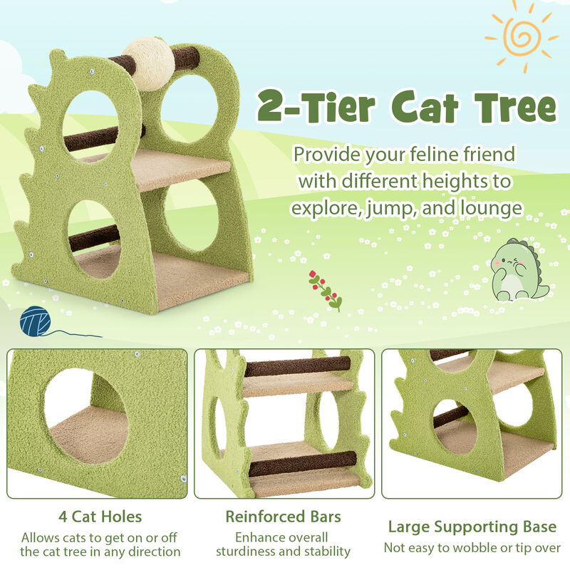 2-Tier Modern Cat Tree for Indoor Cats with Rotatable Sisal Ball & Cozy Perch