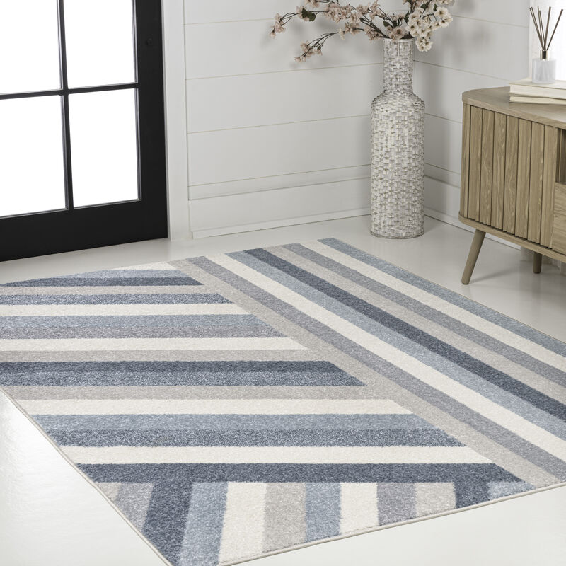 Retro Rainbow Contemporary Stripe Area Rug