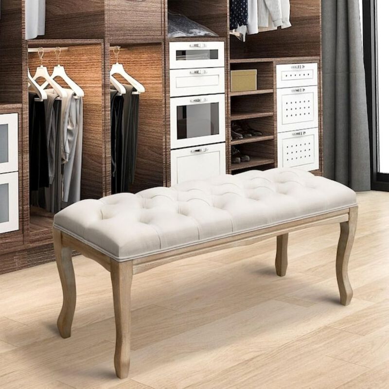 Envelor French Vintage Tufted Linen Upholstered Bench, 43.3 in. image number 2